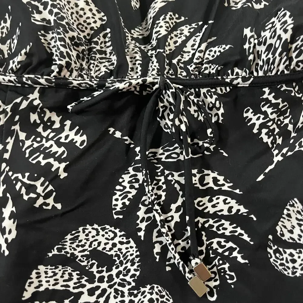 NWT Swim Solutions Black White Palm Print Swim Dress Wmns 12 Resortwear Beach - Picture 2 of 9